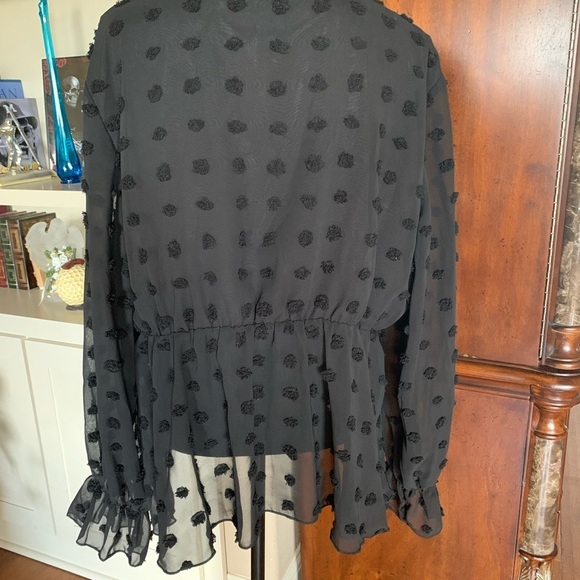 Black Swiss Dot Babydoll Blouse - Picture 3 of 13